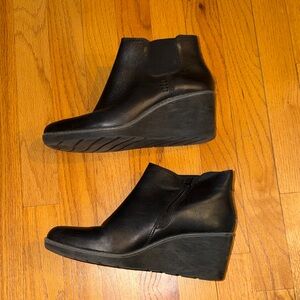 Clarks Black Leather Wedge Boots